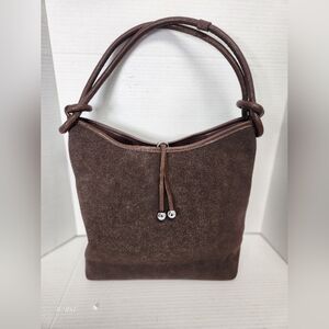 Suede Shoulder Hobo Bag in Dark Brown